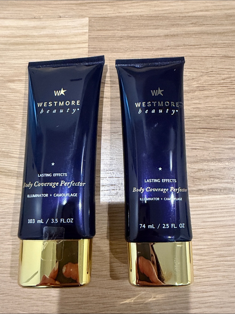 Set of 2 NEW Westmore Beauty Body Coverage Perfector - Navy & Gold Tubes